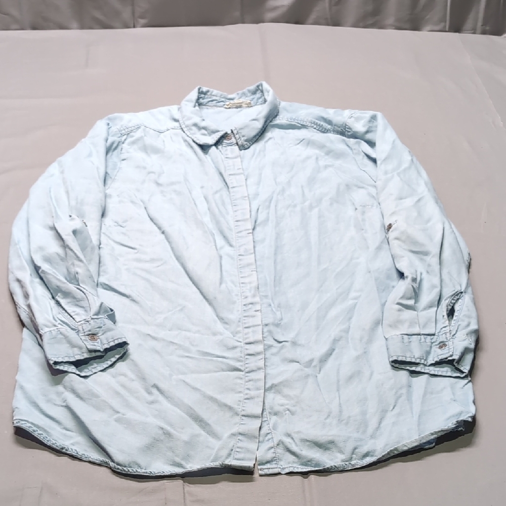Jane and Delancey Womens Sky Blue Denim Like Button Down Shirt Size‎ 1X
